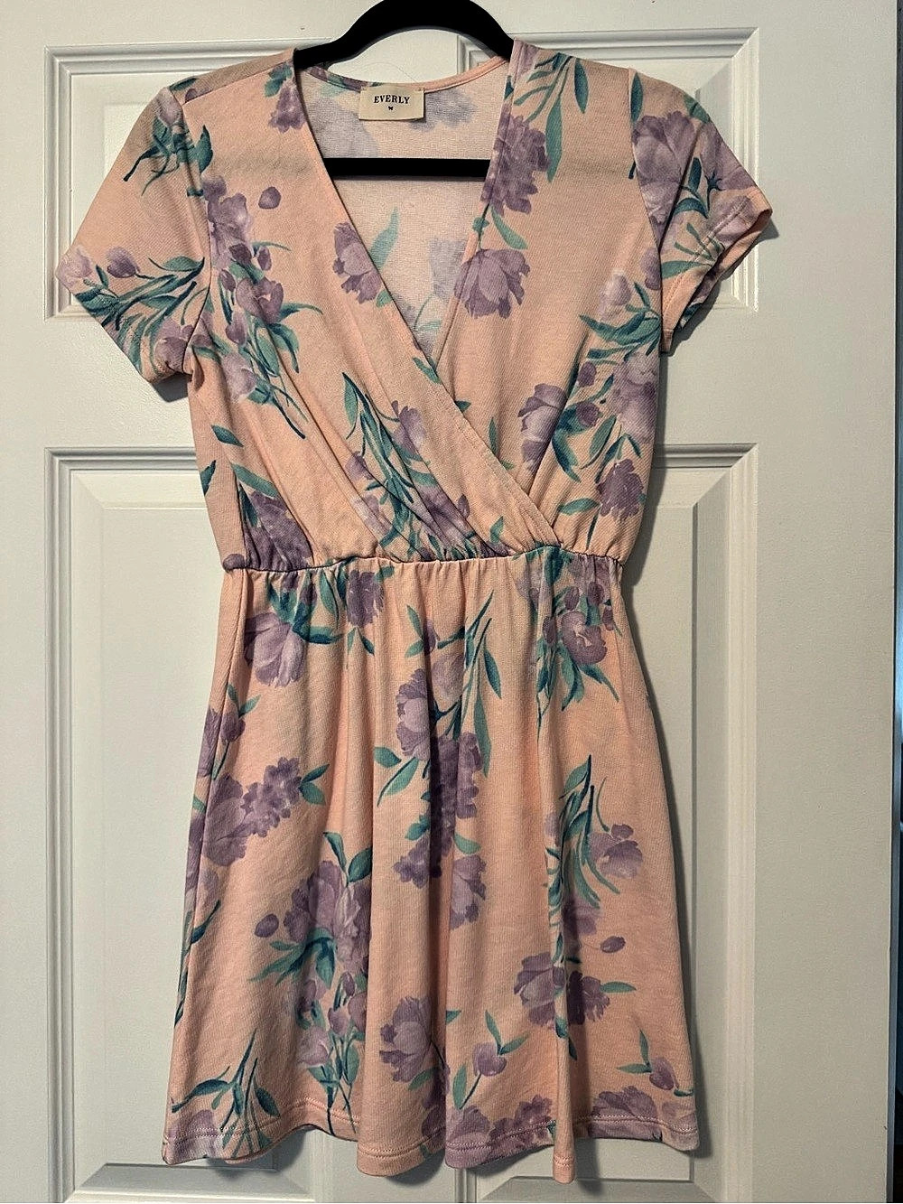 Everly Floral Wrap Mini Dress in Pink & Purple Like New